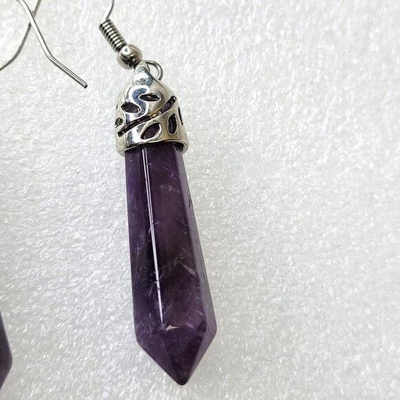 Purple Crystal Dangle Faceted Drop Earrings - Picture 3 of 7